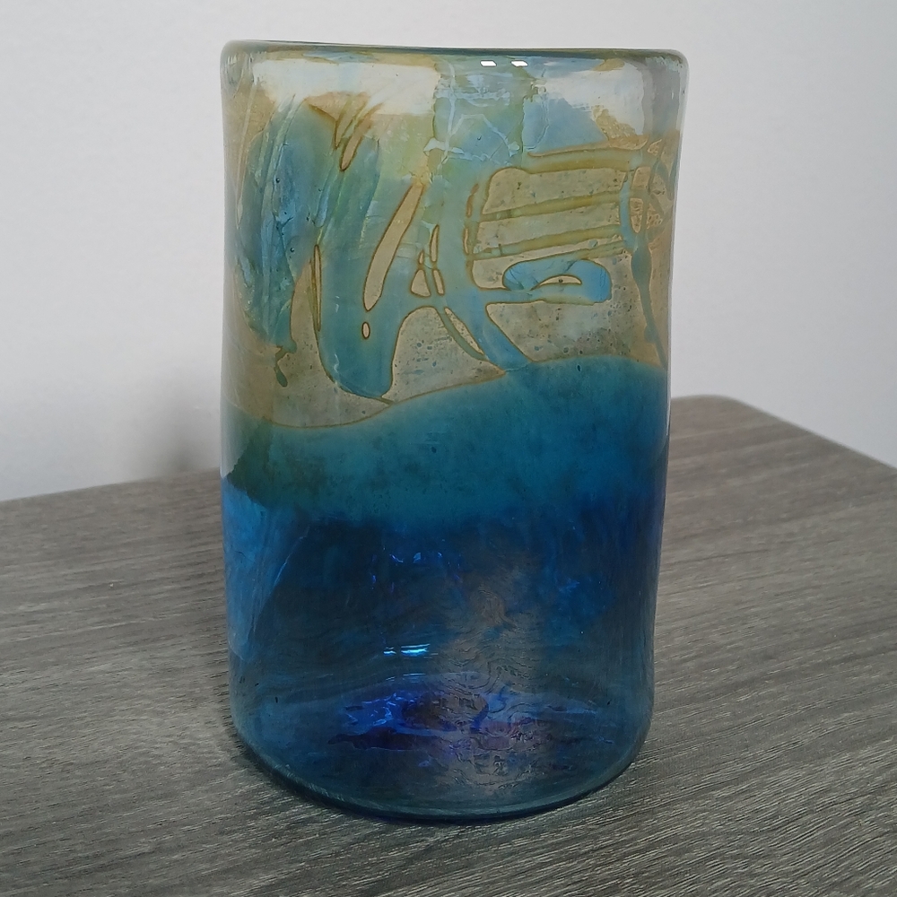 Vintage Jon Bush Signed Studio Art Glass Hand Blown Vase Tumbler